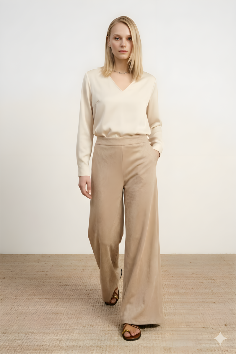 PANTALÓN DE PIERNA ANCHA COLOR BEIGE 1